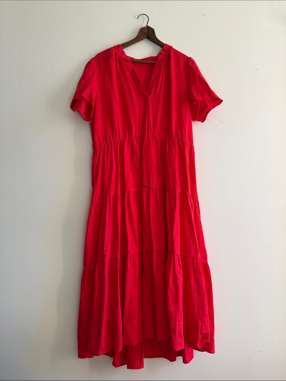Bright Red Tiered V-Neck Women's Dress